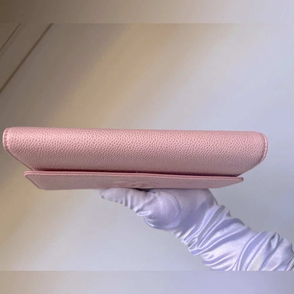 🔥CHANEL Caviar Timeless CC Large Gusset Flap Wallet in Rose Pale